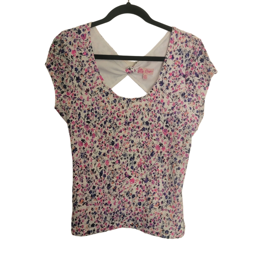 Candie's Pink and Black Fitted Blouse with Cap Sleeves Size XL